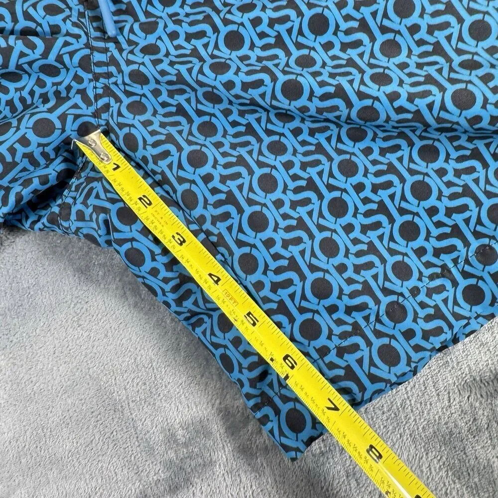 Michael Kors Sz XXL Mens Swim Shorts Allover AOP Logo Spelling BLUE Black
